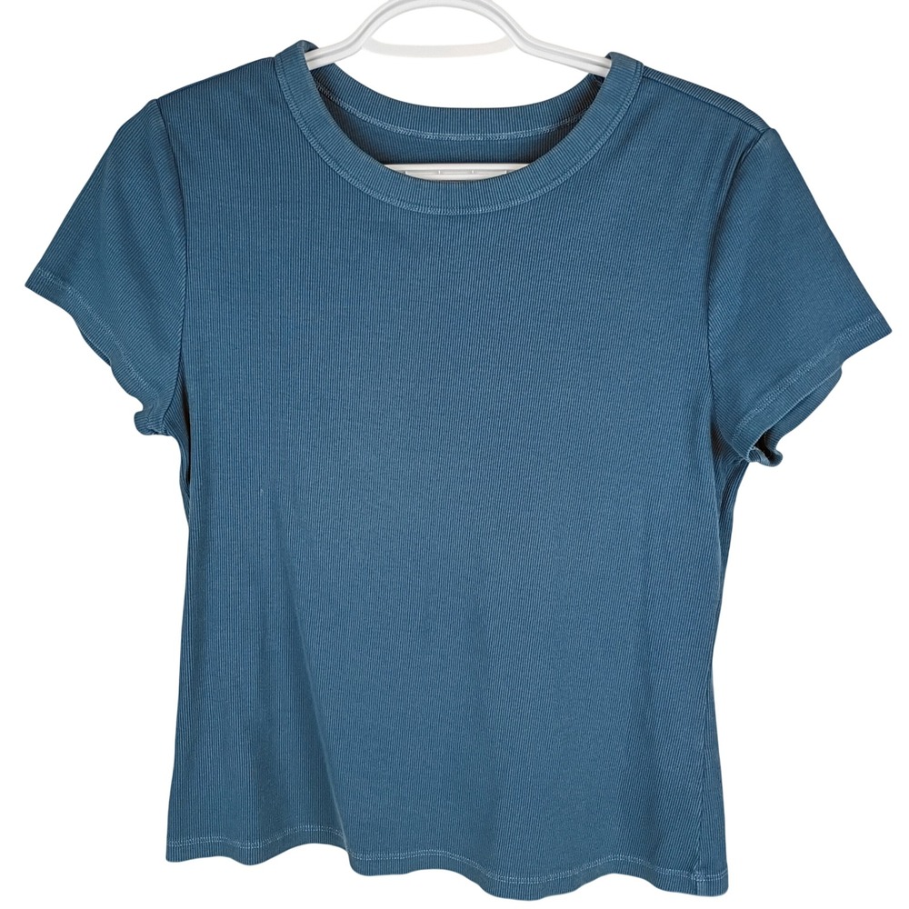 Old Navy Snug Ribbed Short Sleeve Crew Neck Tee Teal Blue Large